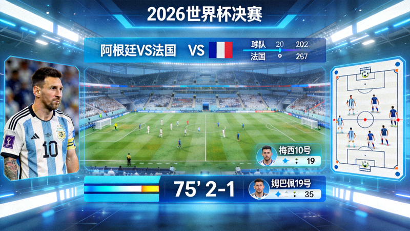 2026年世界杯决赛沉浸式直播界面模拟图 - 多视角画面与数据叠加